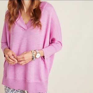 Anthropologie Anaminta Purple Pink Merino Wool V Neck Oversized Sweater